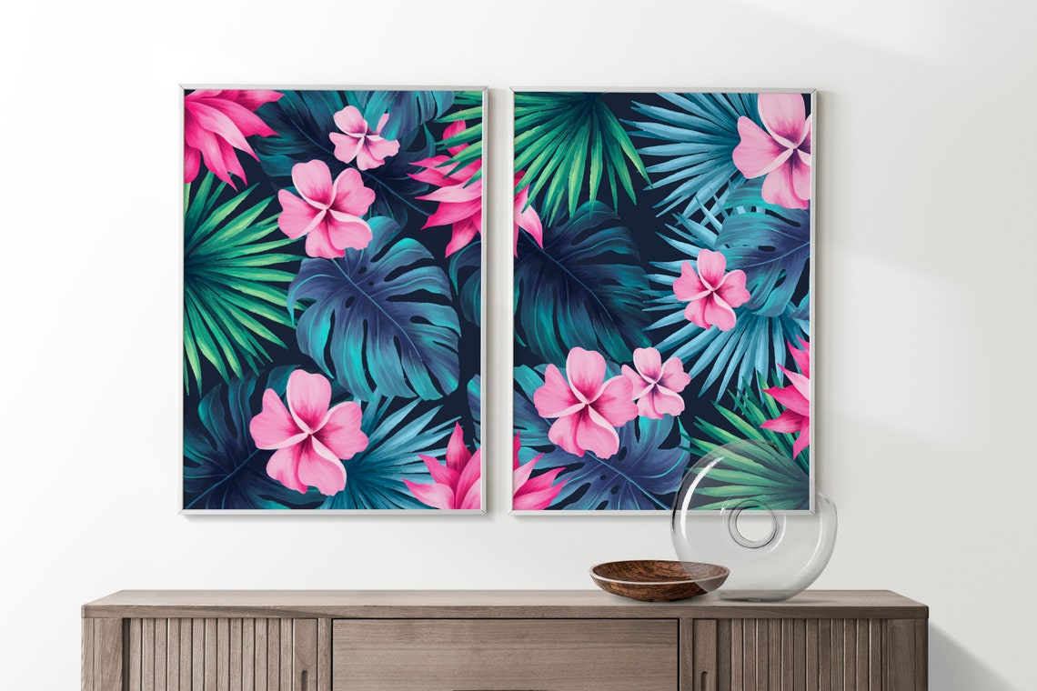 Tropical Flowers Set of 2 Wall Art. Flowers Digital Prints. Etsy