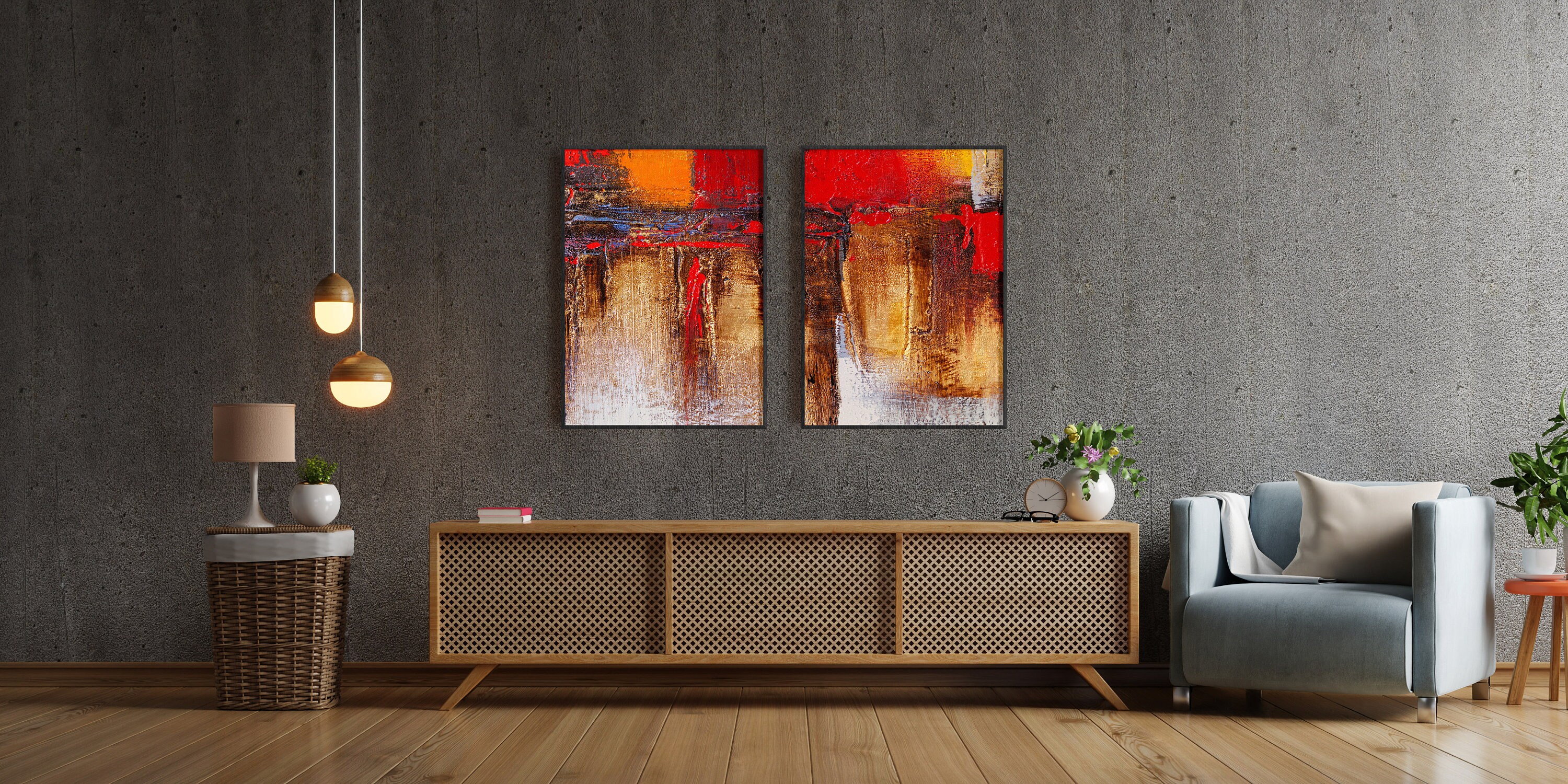 Oil paints wall art. Digital painting prints. Red poster home Etsy