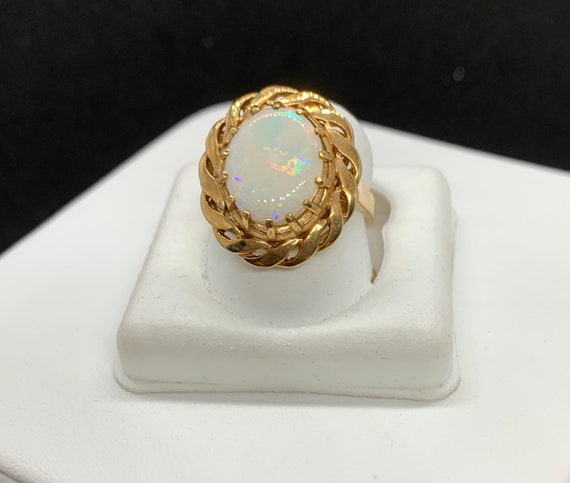 Ladies Fiery Opal Ring in Braided 14K Yellow Gold… - image 1