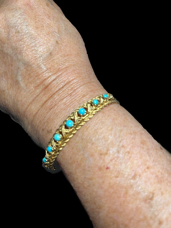 14K Turquoise Bangle Bracelet - image 2