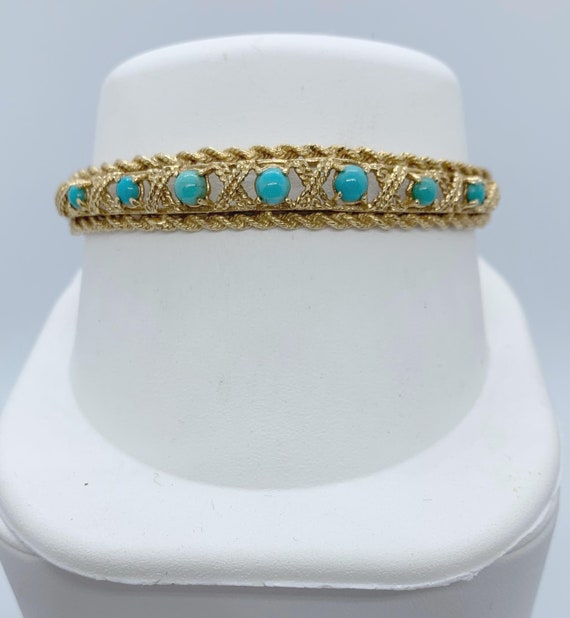 14K Turquoise Bangle Bracelet - image 3