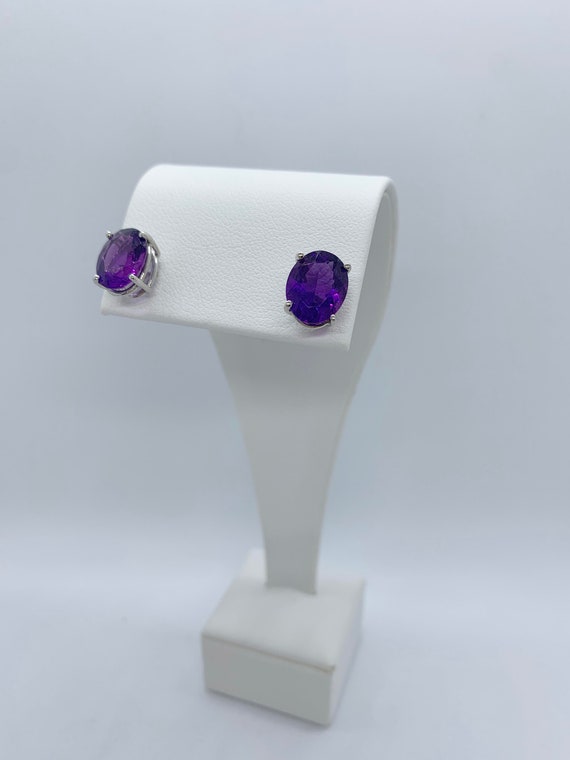 Oval Amethyst Pierced Earrings - image 2