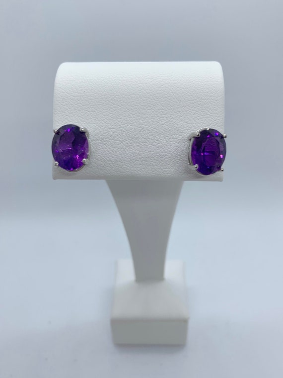 Oval Amethyst Pierced Earrings - image 1