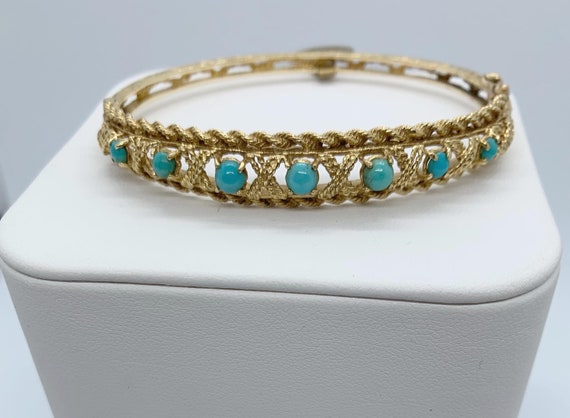 14K Turquoise Bangle Bracelet - image 4
