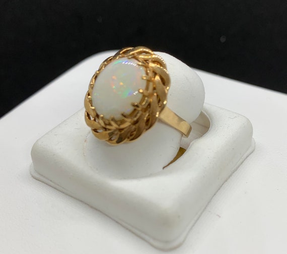 Ladies Fiery Opal Ring in Braided 14K Yellow Gold… - image 2