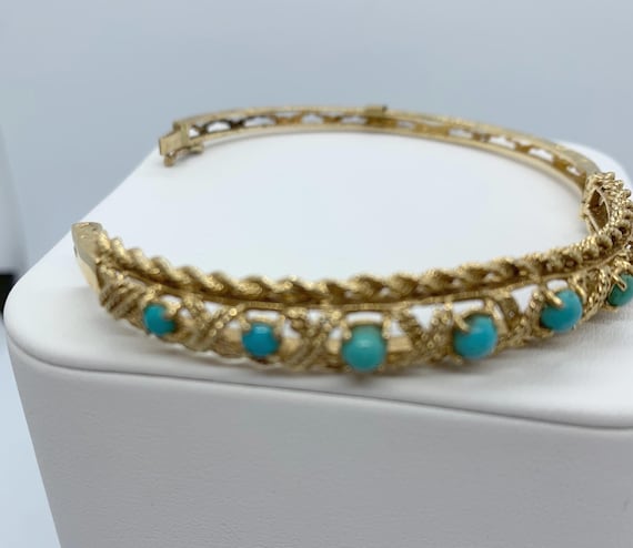 14K Turquoise Bangle Bracelet - image 6
