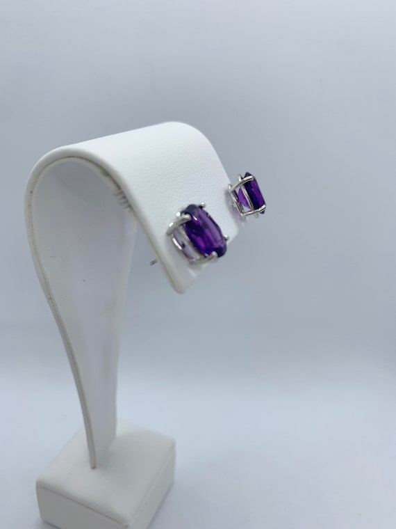 Oval Amethyst Pierced Earrings - image 3