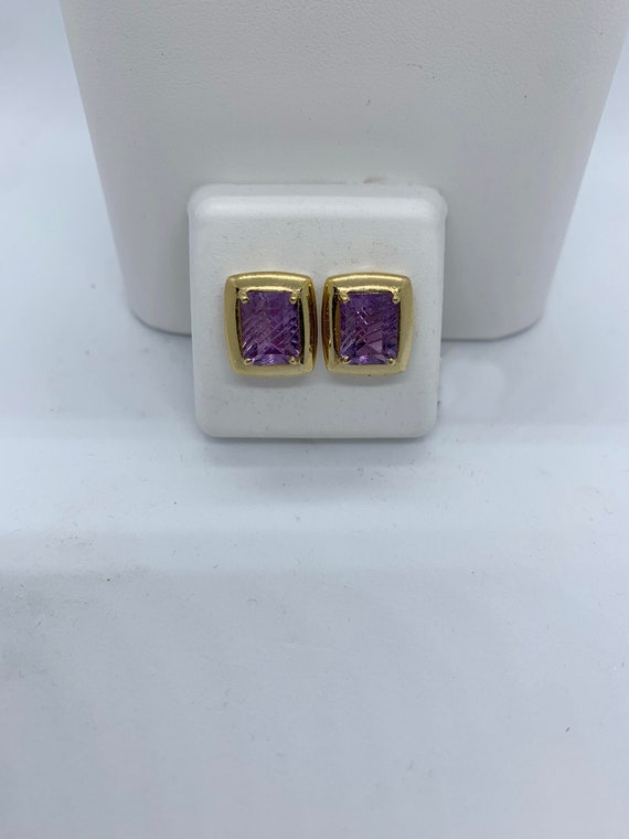 Fantasy Cut Amethyst Pierced Earrings - image 1