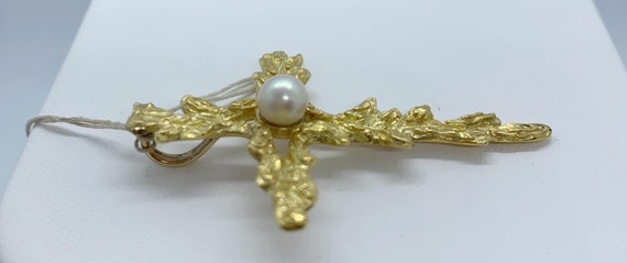 Ornate Gold Cross with Pearl - image 2