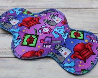 10” Heavy cloth menstrual pad | sanitary cloth pads |  cotton/Lycra Jersey topper | mama cloth, | 2.75” snapped width