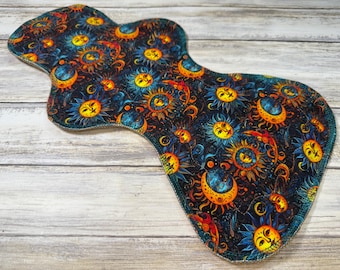 15” Heavy cloth pad | curvy flared menstrual pads | cotton/Lycra top reusable sanitary towel | mama cloth | 3” snapped width