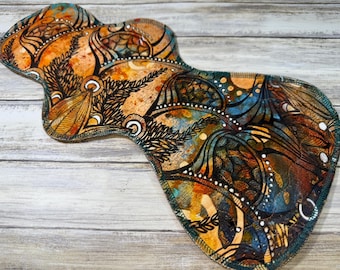 16” Heavy cloth pad | curvy flared menstrual pads | cotton/Lycra top reusable sanitary towel | mama cloth | 3” snapped width