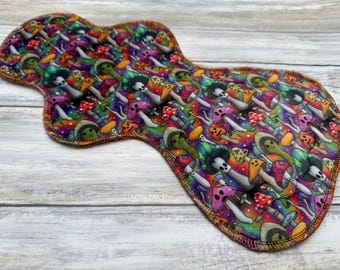 15 Inch Heavy PLUSH FLEECE Topped Medium Flare cloth pads | mama cloth | postpartum | reusable cloth pads | Spooky Mushrooms