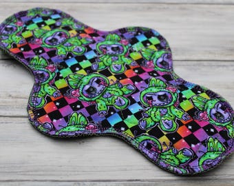 10” Regular cloth menstrual pad | sanitary cloth pads |  cotton/Lycra Jersey topper | mama cloth, | 2.75” snapped width