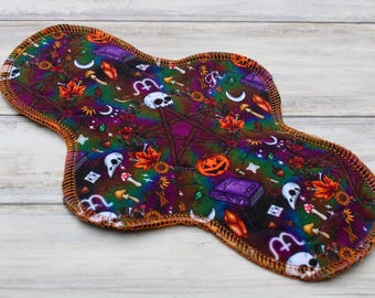 10” Regular cloth menstrual pad | sanitary cloth pads |  cotton/Lycra Jersey topper | mama cloth, | 2.75” snapped width