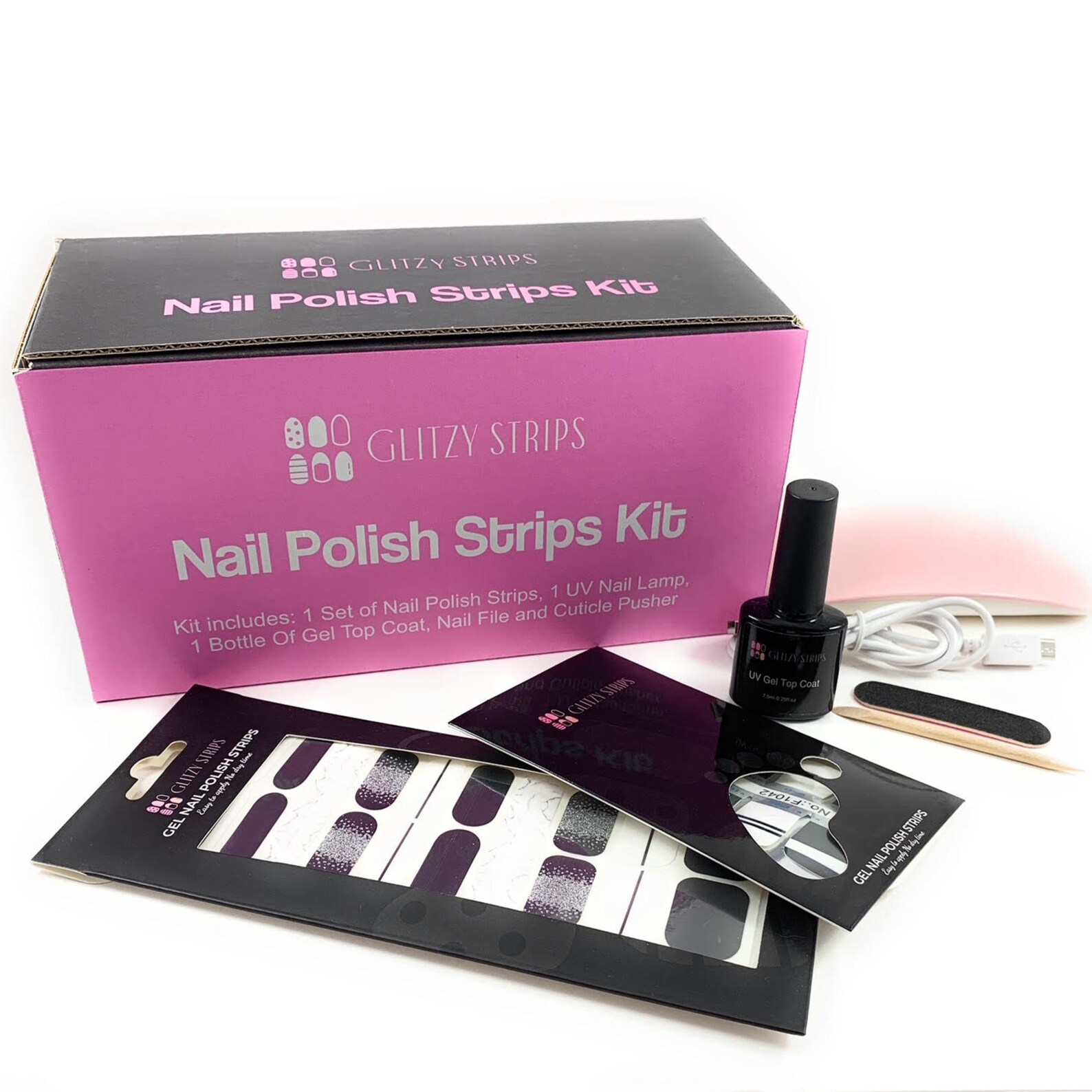 Nail Polish Strip Kit 1 Set of Nail Strips, 1 Set of Toenail Strips, 1 Nail Lamp, 1 Bottle of No