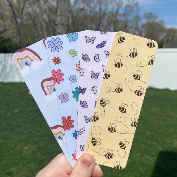 Spring Bookmarks, bees, butterflies, flowers, rainbows, for book lovers, laminated, rounded corners, bookmark, gifts for book lovers, book