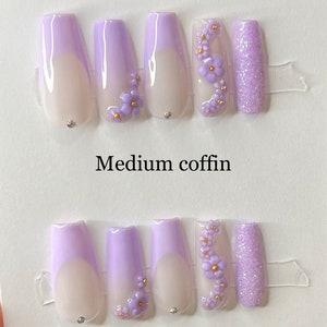 Lavender Blooms press on nails, glue on nails, flowers, nails, acrylic nails, French tip, gel nails, false nails, Canada nails, fake nails image 3