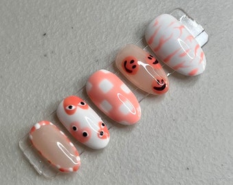 Hand painted press on nails, gel nails, glue on nails, false nails, fake nails, spring nails,