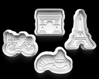 Cortador de galletas y sellos con temática de París l Moldes para galletas de la Torre Eiffel l Sello con patrón de galletas l Sello de fondant l Regalo de panadero l Recuerdo de fiesta l Café