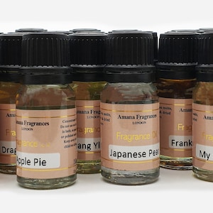 Fragrance oils for the home by Amana, 10ml. Suitable for use on dried flowers, in oil burners, and candles.