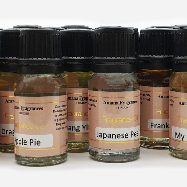 Fragrance oils for the home by Amana, 10ml. Suitable for use on dried flowers, in oil burners, and candles.