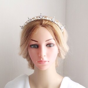 Silver Flower Bridal Headpiece, Silver Leaves Wedding Headband, Pearl Hair Crown, Wedding Tiara, Boho Bridal Headband  65