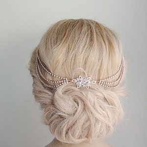 Art Deco Silver Head Chain,Draped Chain Hair Accessories, 1930s Bridal Headpiece, Crystal Headpiece,Hair Accessory With Swags 68