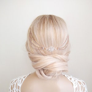 Art Deco Headpiece,Draped Chain Hair Accessories, 1920s Bridal Headpiece, Rhinestone chain Headpiece, Hair Accessory With Swags 63