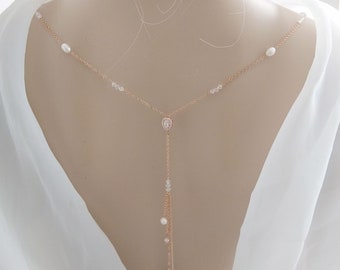 Bridal Back Necklace, Back Y Necklace, Wedding Dress Back Jewelry, Rose Gold Necklace for Back, Bridal Back Drop Necklace 73
