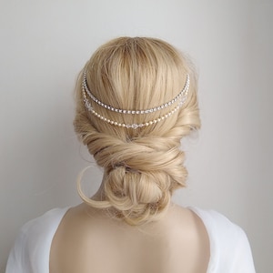 Bridal Hair Jewelry,Bridal Vintage Hair Chain,Wedding Headpiece,Dainty Hair Jewelry, Wedding Headpiece With Swags, CZ Bridal Hair Clip 060