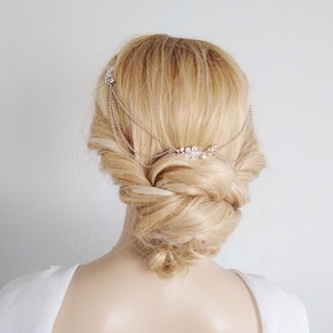 Bridal Hair Chain, Bridal Flower Hairpiece,  Bridal Hair Chain Drape, Wedding Hair Accessory, Bridal Floral Draped Hair Chain 02