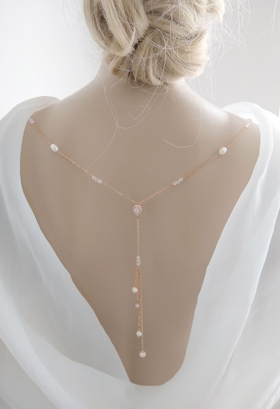 Bridal Back Necklace, Back Y Necklace, Wedding Dress Back Jewelry