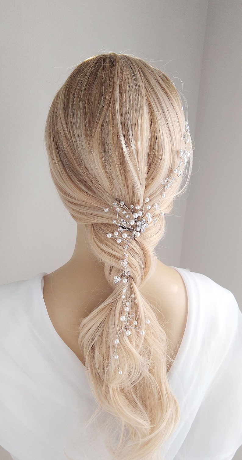 CZ Headband Halo Delicate Floral Headband 11 Rhinestone Headband Floral Pearl Bridal Hair Vine Pearl Vine Wedding Hair Vine