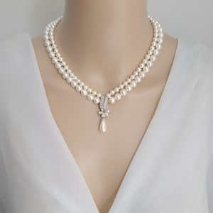 Vintage Silver Necklace, Bridal Layering Necklace, Cubic Zirconia Flower Drop Necklace, Bridal Timeless Necklace, Dainty Bridal Jewelry 58