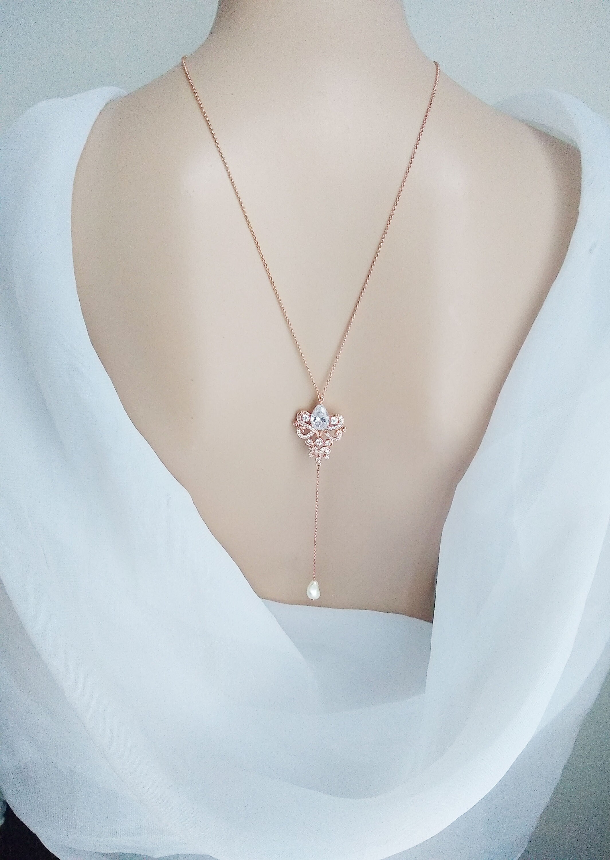 Klassische Backdrop Halskette, Art Deco Halskette, Back Layer Halskette, Romantische Halskette, 1940er Jahre Vintage Halskette 52