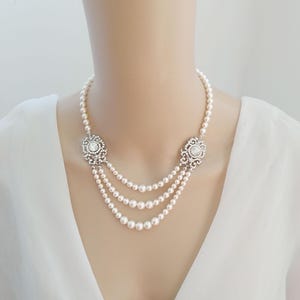 Bridal Simple Necklace ,Bridal Silver Pearl Drop Necklace, CZ /Pearl Necklace, Dainty Bridal Jewelry, Bridesmaid jewelry Set 58