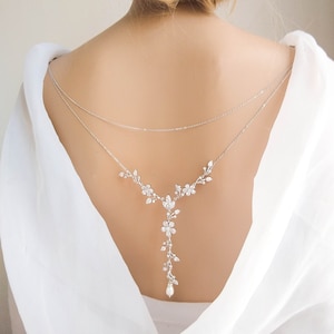 Bridal Rose Gold Bridal Dress Attachment, Bridal Back Necklace, Y Lariat Back Necklace Clip On,  Backless Dress Open Back Dress  34