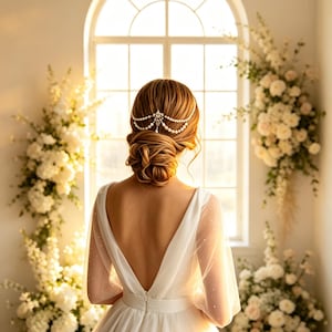 Hair Swag, Wedding Headpiece, Rose Gold Pearl Chain Headpiece, Bridal or Bridesmaids Hair Accessory, Bridal Hair Chain, 1920s Headpiece 62