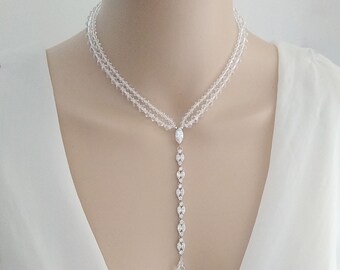 Tiny  Bridal Silver/Crystal Necklace, Cubic Zirconia Lariat Necklace,  Silver Drop Necklace, Cz Y Necklace, Dainty Wedding Jewelry 20