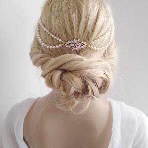 Vintage Bridal Headpiece, Boho Hair Chain, CZ and Pearl Head Chain, Swag Headpiece, Vintage Style Bridal Hair Accessory 53
