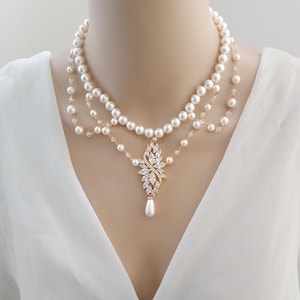 Cubic Zirconia Teardrop Bridal Necklace: Swarovski Crystal Wedding Jewelry