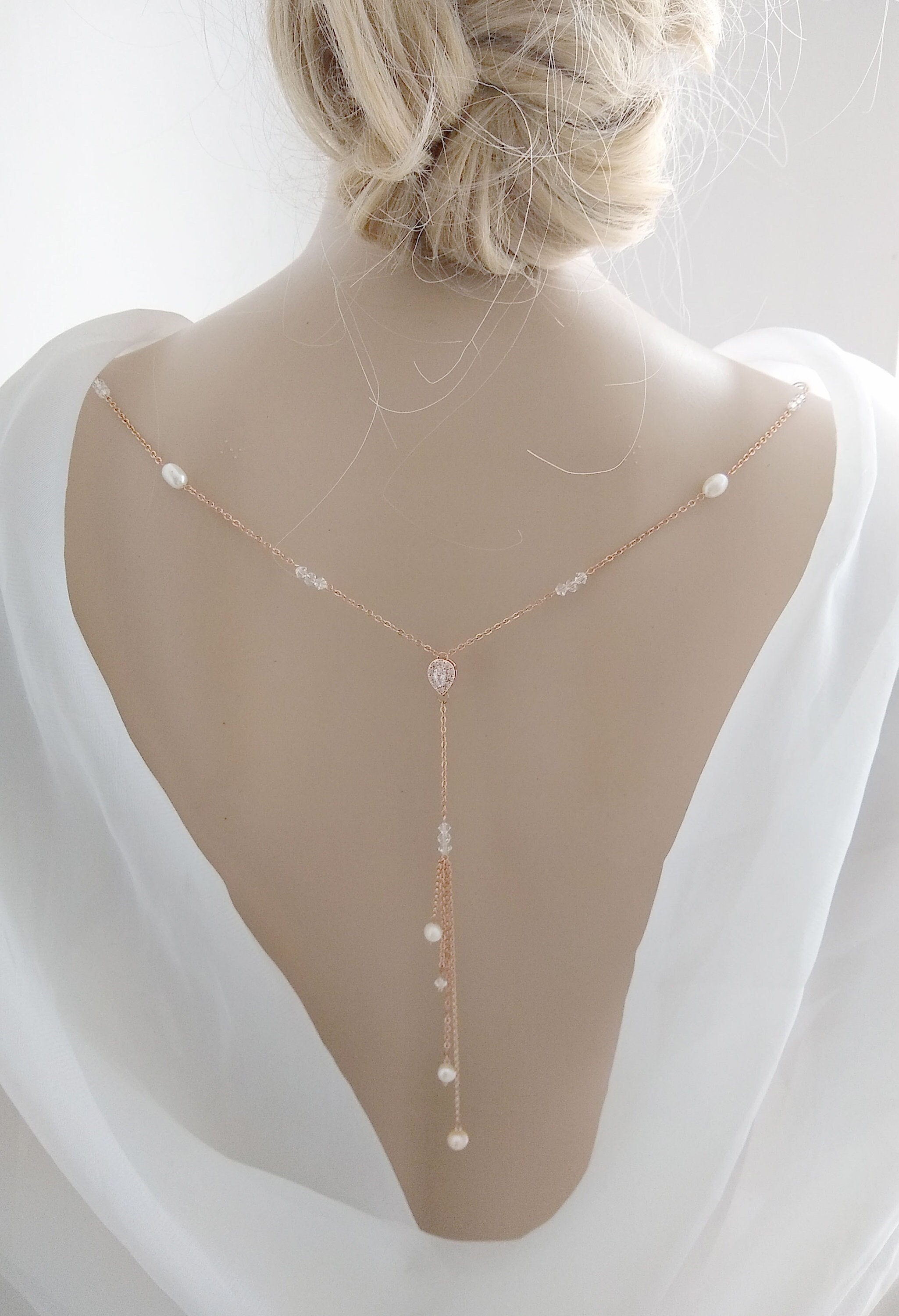 Bridal Back Necklace, Back Y Necklace, Wedding Dress Back Jewelry, Rose…