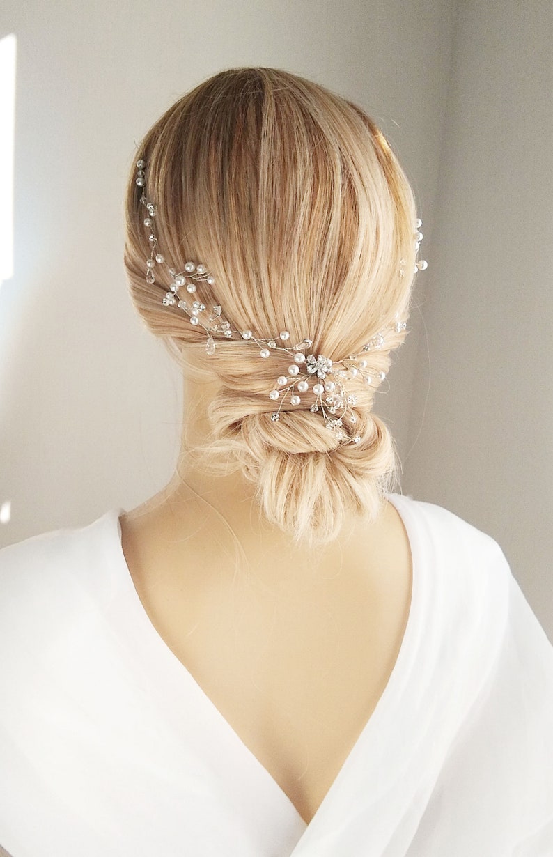 CZ Headband Halo Delicate Floral Headband 11 Rhinestone Headband Floral Pearl Bridal Hair Vine Pearl Vine Wedding Hair Vine