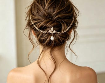 Gold Flower Bridal Headpiece, Gold Leaves Wedding Hair Chain, Vintage Hair Jewelry for Bride, Wedding Tiara, Boho Bridal Headpiece 65