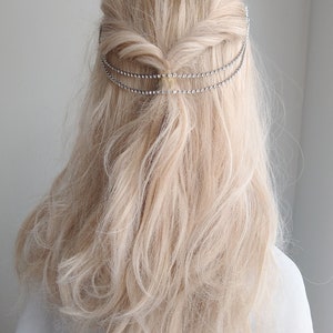 Bridal Hair Jewelry,Bridal Vintage Hair Chain,Wedding Headpiece,Dainty Hair Jewelry, Wedding Headpiece With Swags, CZ Bridal Hair Clip 06