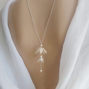 Bridal Flower Back Necklace, Back Y Necklace, Wedding Dress Back Jewelry, Crystals/Pearls Necklace for Back, Bridal Back Drop Necklace 42