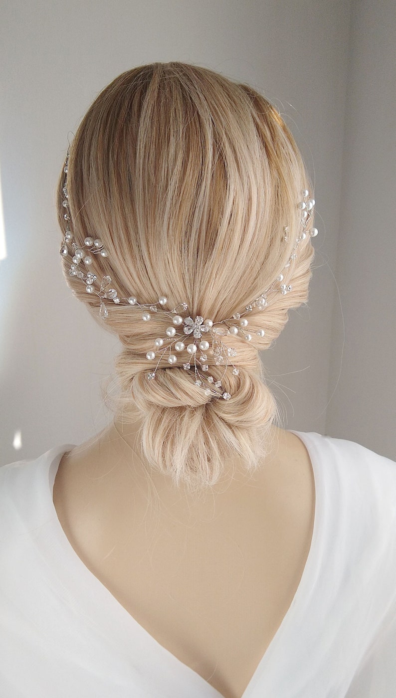 CZ Headband Halo Delicate Floral Headband 11 Rhinestone Headband Floral Pearl Bridal Hair Vine Pearl Vine Wedding Hair Vine