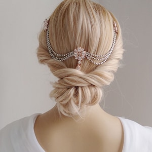 Art Deco Headpiece,Draped Chain Hair Accessories, 1920s Bridal Headpiece, Crystal Headpiece,Hair Accessory With Swags 12