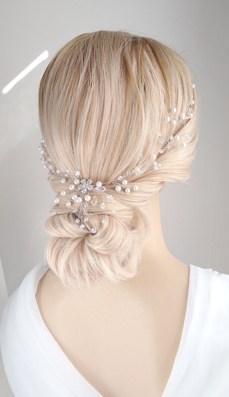 CZ Headband Halo Delicate Floral Headband 11 Rhinestone Headband Floral Pearl Bridal Hair Vine Pearl Vine Wedding Hair Vine